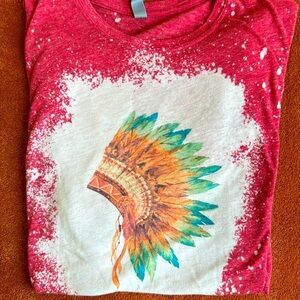 Indian headdress feathers T-shirt with bleach spatters acid washed